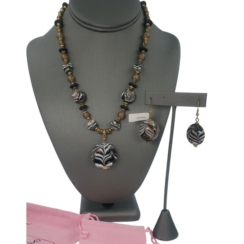 Vintage Hilary London Italian Murano Glass Convertible Necklace & Earrings Set
